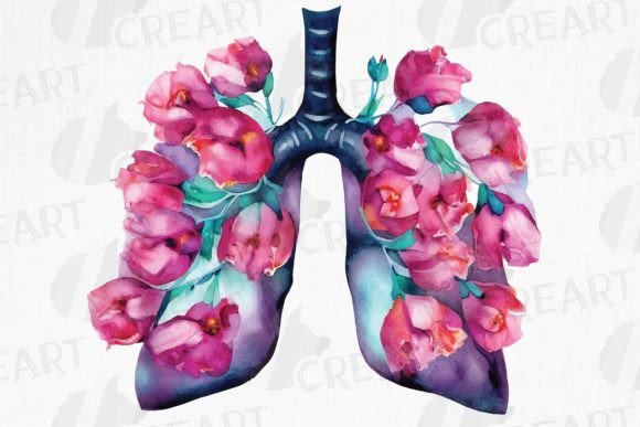 Blooming Anatomical Lungs Pink Flowers