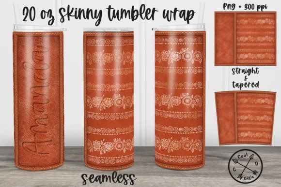 Bohemian Gold Brown Leather Tumbler Wrap