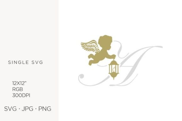 Golden Baby Angel with Lantern, Letter A: Elevating Design with Vector Precision