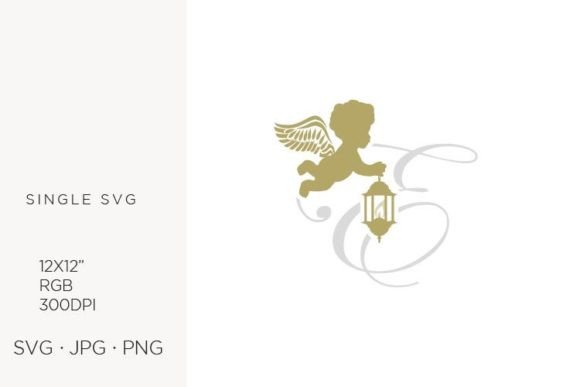 Golden Baby Angel with Lantern, Letter E: A Versatile Design Asset for Creators