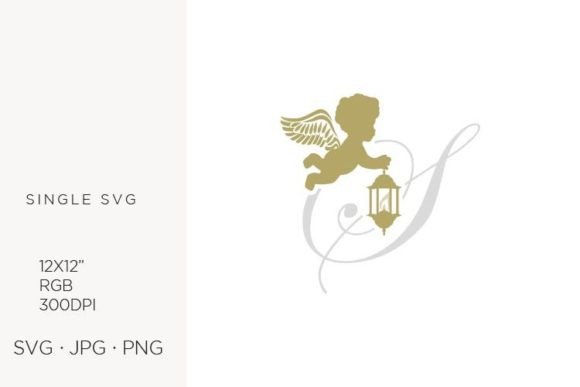 Golden Baby Angel with Lantern, Letter S