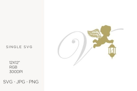 Golden Baby Angel with Lantern, Letter V: A Versatile Vector Asset for Creative Projects
