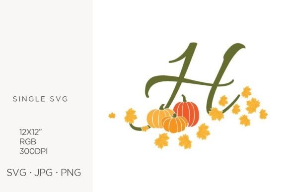 H Letter Autumn Leaves & Pumpkin Clipart