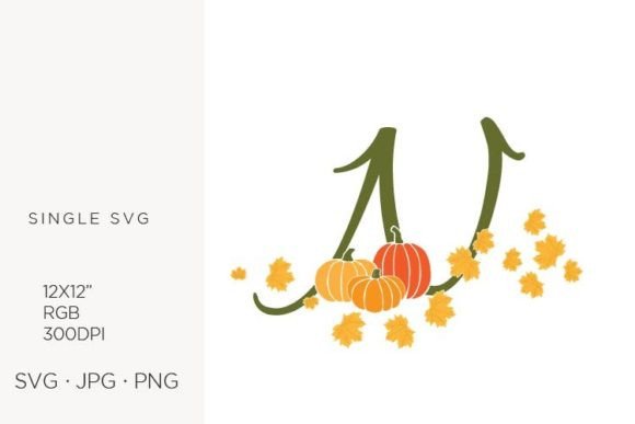 N Letter Autumn Leaves Pumpkin Vector Art