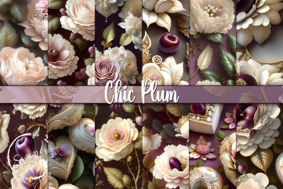 Plum Roses Floral Seamless Patterns