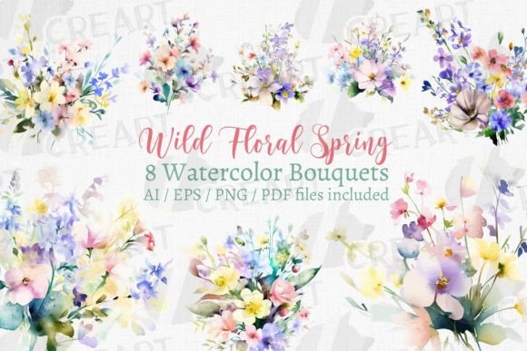 Watercolour Wild Flower Spring Bouquets