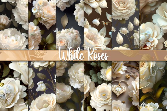White Ivory Flowers, Floral Seamless Patterns